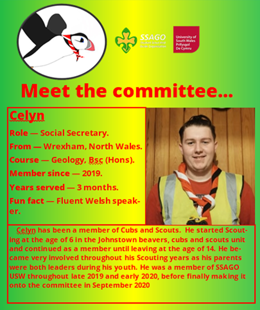 It's been a while, but it turns out when we said Sean was our final committee member, we were wrong. So meet our Social Sec for 2020/21, Celyn Edwards. He had been a member for a few months before joining the committee, and has come with some pretty good ideas since joining tbh