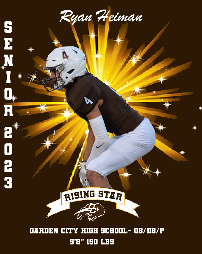 Garden City's Ryan Heiman does a little of everything. He started all 9 games at Corner &amp; had 3 INT's in one game. Returns punts and kickoff plus handled the punting duties. 

2020 Stats

33 Tackles, 1 TFL, 3 INT
5 PR for 50 yards
10 KR for 168 yards
<a href="/ryanheiman3/">Ryan Heiman</a> <a href="/GCBuffsFootball/">Garden City Buffalo Football🪓</a>