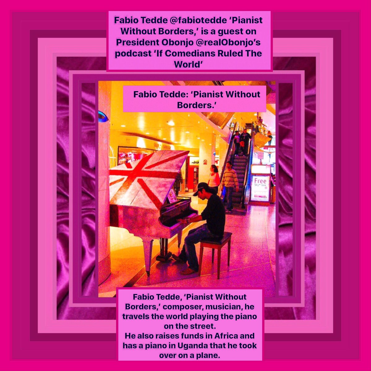 sanshui596's tweet photo. #Composer, #musician, #FabioTedde @fabiotedde is a guest on #PresidentObonjo @realObonjo’s #podcast ‘If Comedians Ruled The World’

#100daysofcode #digitalmarketing #affiliatemarketing
 #edinburgh #newhaven #sailing #music #edfringe #PianistWithoutBorders

https://t.co/2TCTfvhtl5 https://t.co/eiDMiPvxKL