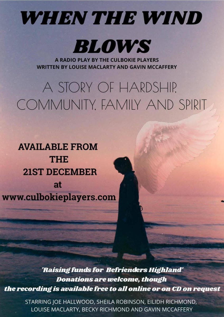 This year Culbokie won't be able to have their usual Christmas Panto, so  Louise MacLarty and  Gavin McCaffery have written this incredible radio play. You can download it at culbokieplayers.com . It’s free to download but we are asking for donations to Befrienders Highland.
