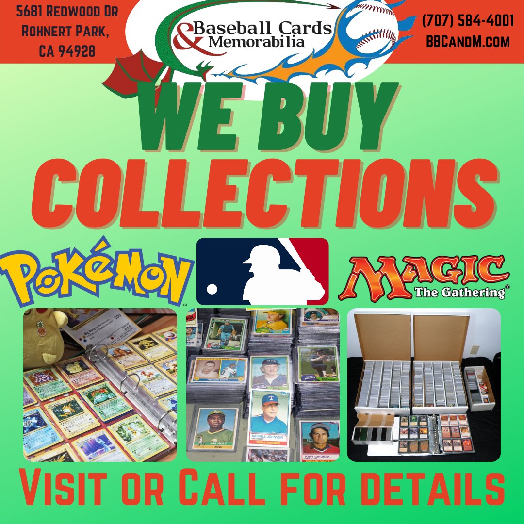 BBCandM's tweet photo. 💵 From Sports to Pokémon we are always buying! 💵 

#bbcandm #rohnertpark #petaluma #cotati #santarosa #cardcollecting #MTG #yugioh #sportscards #pokemon https://t.co/8aP29tWuyf