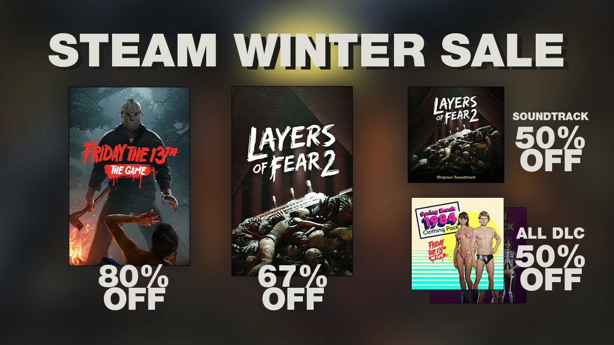 The Steam Winter Sale kicks off today with great deals on Gun games! @Friday13thGame: 80% off the game, 50% off all DLC @LayersOfFear2: 67% off the game, 50% off soundtrack