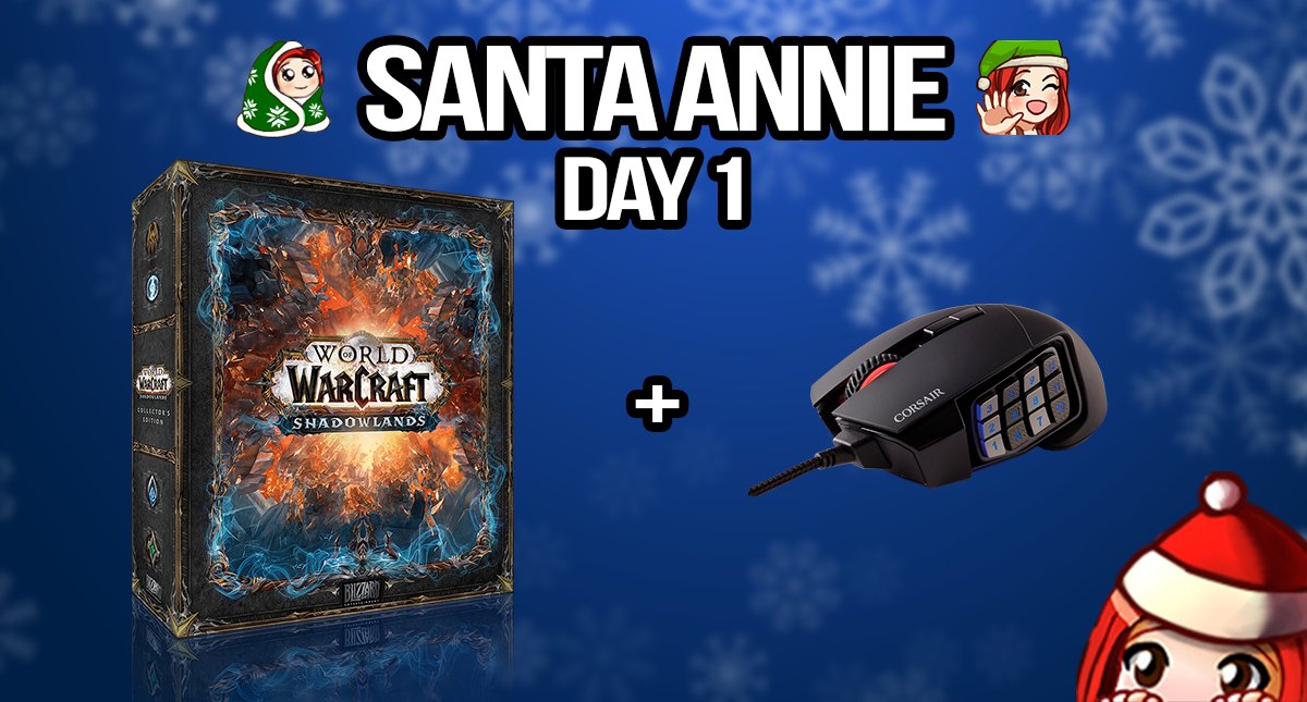 anniefuchsia's tweet image. 🧑‍🎄 SANTA ANNIE - DAY 1🧑‍🎄

Giving away:
- Shadowlands Epic Edition
- @Corsair Scimitar RGB

To enter:
- RT, Like and Tag a friend 😎