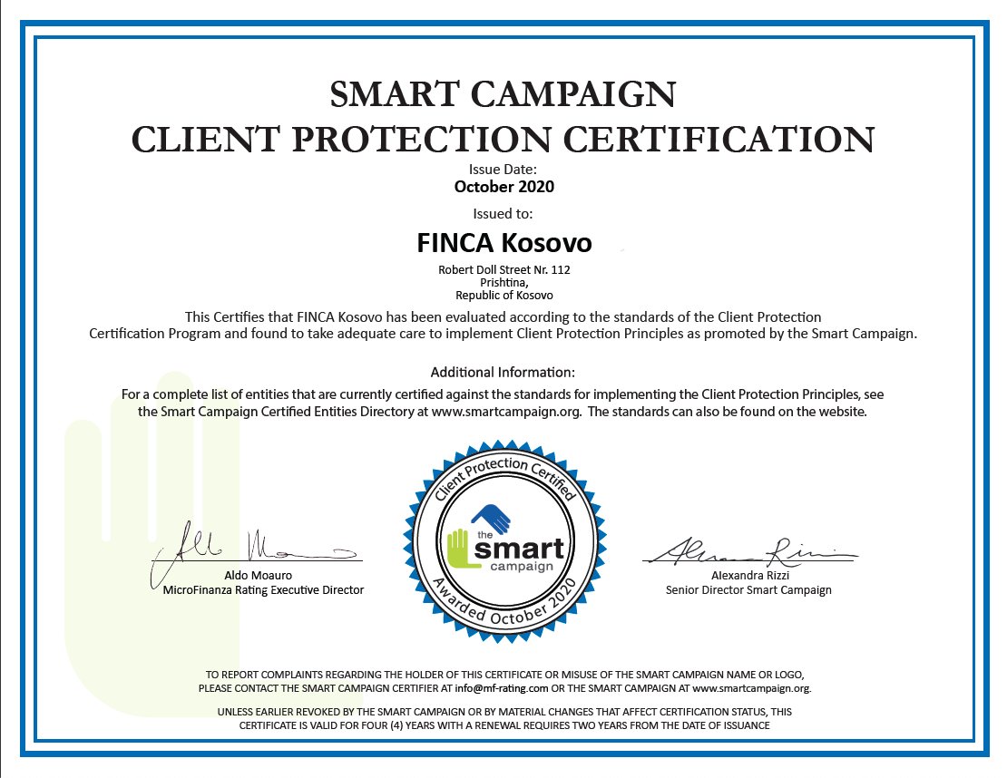 FINCA #Kosovo has earned #SmartCertificaiton. Congratulations! #ClientProtection <a href="/FINCAImpact/">FINCAImpact Finance</a>  <a href="/MicroFinRating/">MFR</a>