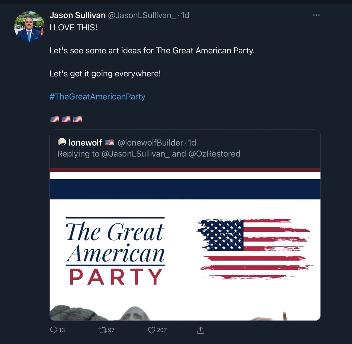 What is this rebranding? Well, they are floating some things but it seems to be focused on  #GreatAmericaParty which is being promoted by  @JasonLSullivan_ who was “E” before we kicked it off Twitter and it imploded on Parler.