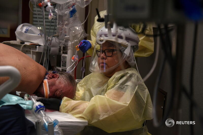 Healthcare workers in rural Kansas hospitals said "we're drowning".Photo by  @callaghanohare Full story:  https://www.reuters.com/article/health-coronavirus-hospitals/were-drowning-covid-cases-flood-hospitals-in-americas-heartland-idUSKBN2841K3
