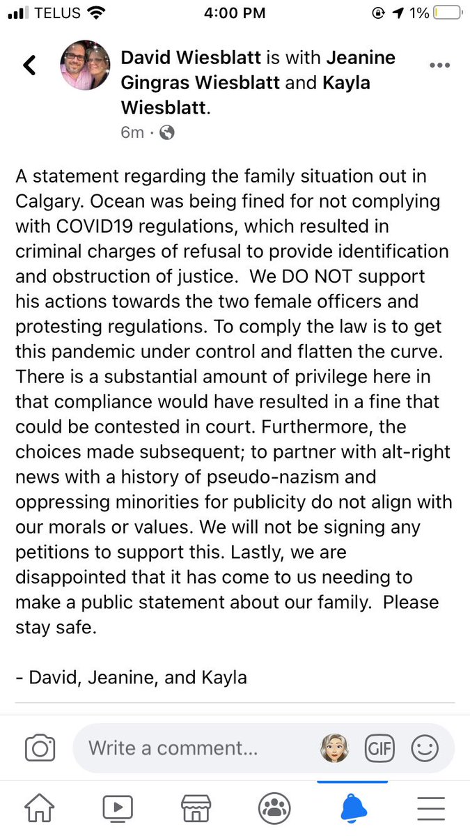 Kayla_Wiesblatt's tweet photo. A statement from us pertaining to the current situation with Wiesblatt’s living out west. Signed, David, Jeanine, and Kayla Wiesblatt. https://t.co/ECSBLxOFPK