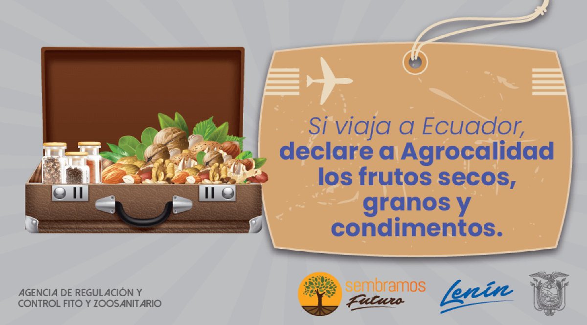 AgrocalidadZ1's tweet photo. Al ingresar a Ecuador, declare ante #Agrocalidad los frutos secos, granos y condimentos, tostados, molidos, triturados o laminados. #EcuadorSin Plagas https://t.co/TuHSTacSBc