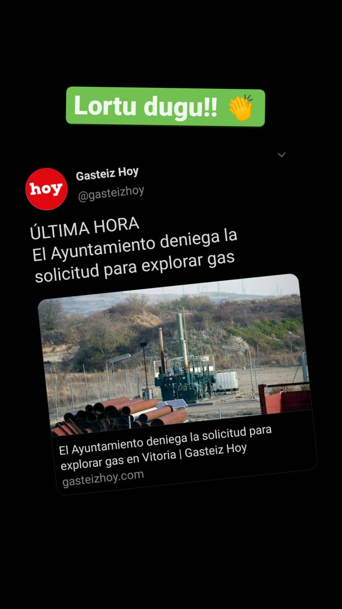 oskar_fm's tweet photo. Hoy me quiero acordar de todos los movimientos sociales y ecologistas que han rechazado este modelo energético caduco y dañino.
Gracias a todas, la mayoría social y política hemos paralizado esta solicitud de exploración de gas en #VitoriaGasteiz https://t.co/nfOTYxStCw