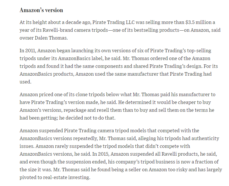 Dan Price 1 A Small Business Began Selling Camera Tripods On Amazon 2 It Reached 3 5 Million In Sales 0 001 Of Amazon S Revenue 3 Amazon Copied The Tripods Exactly And Sold Them As Amazonbasics Tripods 4 Amazon Banned The Tripod