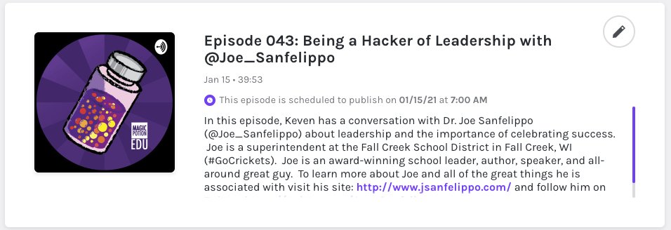 kevenrinaman's tweet photo. Another episode prepped and ready for you! Be sure to subscribe to know when all of the new episodes are published.  This fantastic episode of @MAGICPotionEDU with @Joe_Sanfelippo will go live on 1/15/21 at 7:00am. https://t.co/RwCoSki7JK