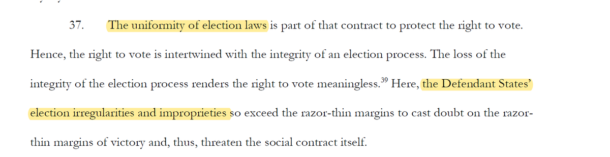 Wait, are they also claiming that all election laws have to be uniform when the Constitution gives each state the right to select a different manner for picking electors? Also, how are we getting election irregularities in here now? What are the claims? Are there claims?