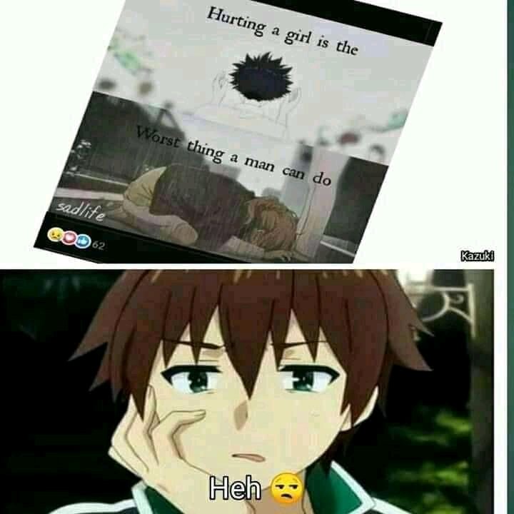 Stolen Anime Meme på X: Gender equality Let's introduce kazuma  sato😂😂😂 #KazumaSato #Konosuba #anime #animememe   / X