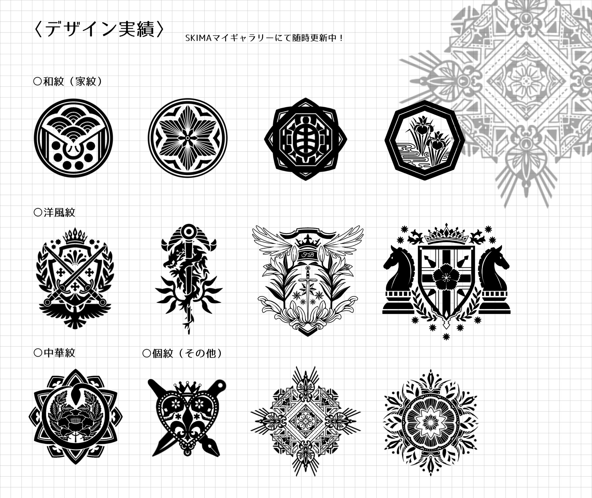いももち 自分や創作キャラクターたちにオリジナル紋章 個紋 を作ってみませんか 家紋とはまた違う 個性的かつ自由な紋章 をグッズ化することもできます まずはお気軽にdmかリプライにあるurlからご相談ください 創作 個紋 オリジナル