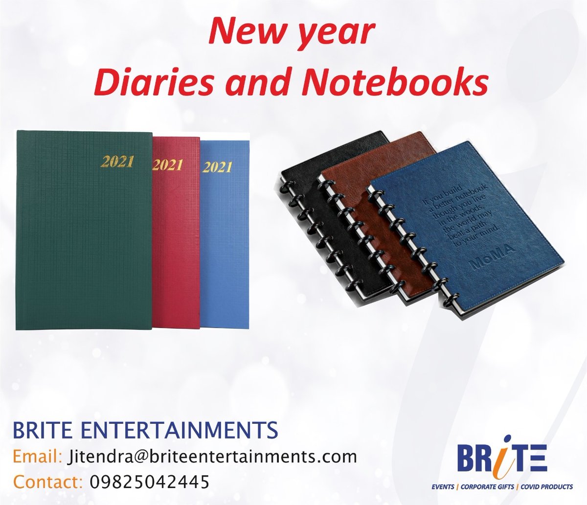 Brite_Group's tweet photo. Book your order now!

#corporate #hr #dairies2021 #stationery #corporatestationery #dairires #notebook #corporategifting #gifting #events #eventmanagement #art #journaling #planner #designing #customized #lettering #briteentertainments #brite https://t.co/GxKDyaIDjX