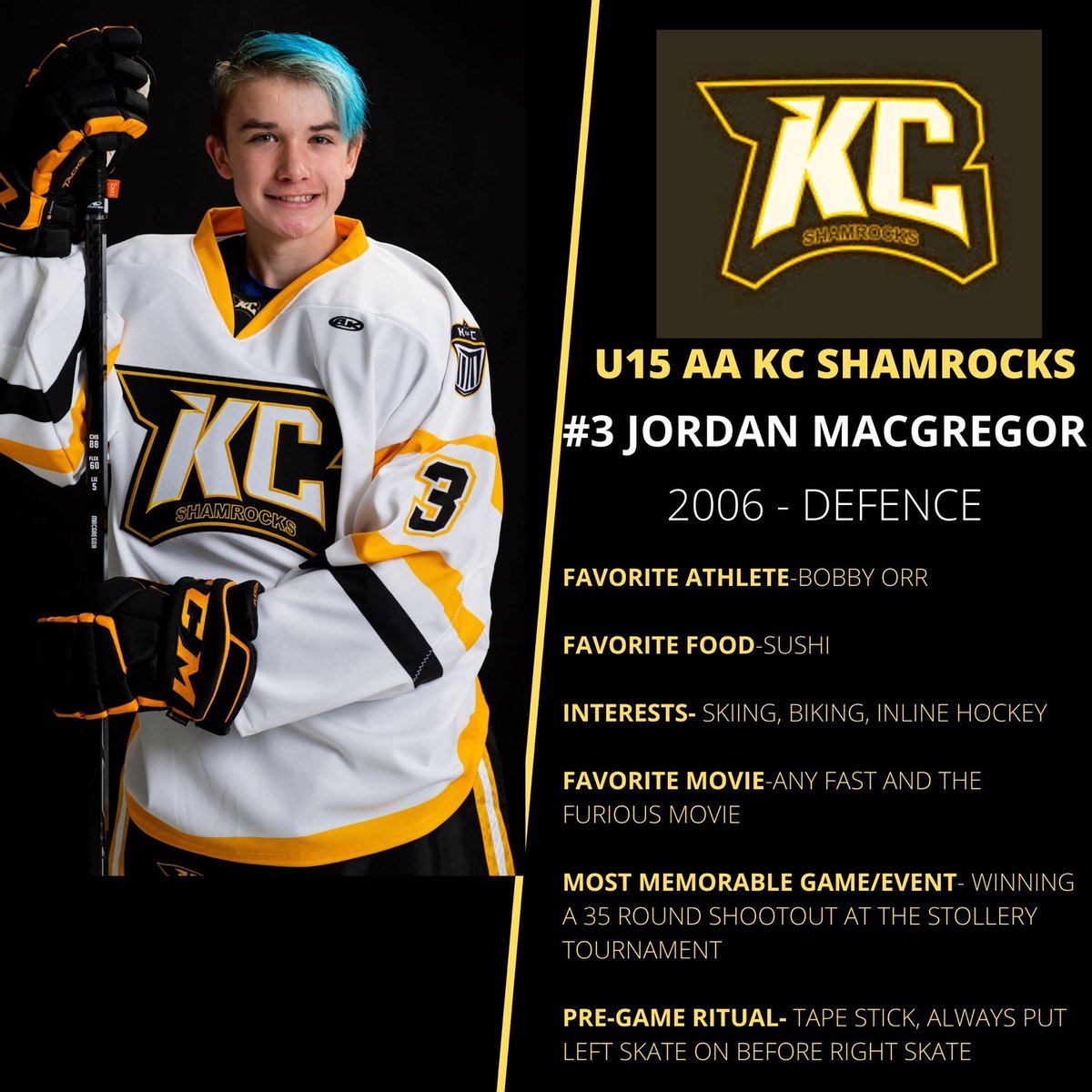 BantamAA_KC's tweet photo. Jordan Macgregor is KC Shamrock player profile on this gorgeous Tuesday night. https://t.co/4DfTYA5Spm