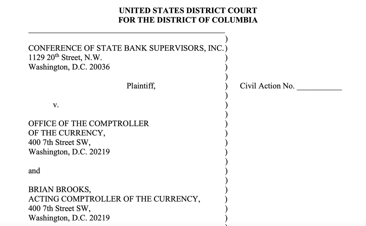 HaileyLennonBTC's tweet photo. 2nd crypto related lawsuit of the day...

Conference of State Bank Supervisor v OCC - Challenging the OCC’s creation of a new special-purpose national bank charter for nonbank companies (specifically re Figure Technologies Inc).

https://t.co/OH3aSv4t2x https://t.co/boaCTr21tb