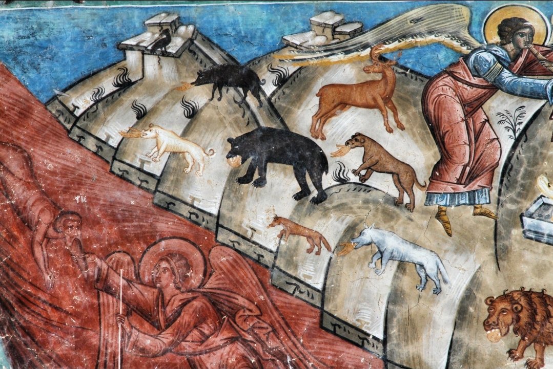 As for the dogs... an image of resurrection!The humans and body parts are tearing away from their tormentors, the animals by which they were martyred, so these are their souls escaping on Judgement Day. Besides  #Armenia I had only seen this once before...5/ #medievaltwitter