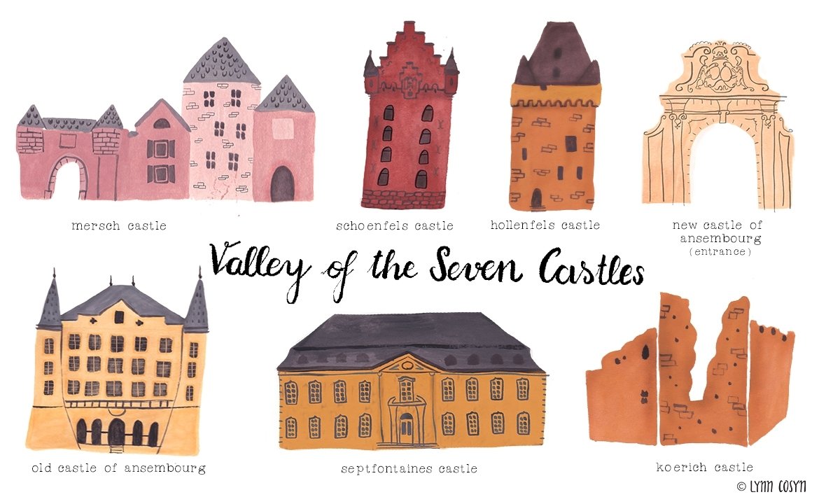 haaptsaach d'vallée des sept châteaux ass op englesch einfach "valley of the seven castles" 
that's some game of thrones shit