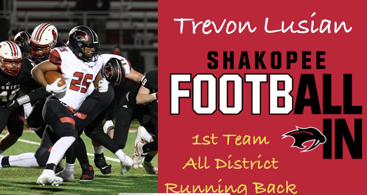 SaberFootball16's tweet photo. Big Congratulations to our Shakopee Saber Senior @trevonlusian being selected to the All District - 1st Team Running Back  #AllI #SaberPride @SabersAD @CoachBetton44 @ArmyWP_Football 👀 https://t.co/u5RqMA5feB