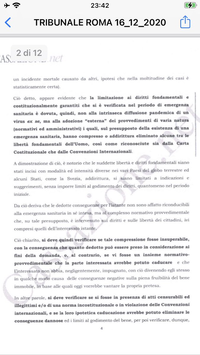 MoriMrc's tweet photo. Il Tribunale di Roma con ordinanza demolisce l’opera del governo @GiuseppeConteIT. Le misure anti covid sono un atto gravemente illecito a cui ribellarsi in ogni sede 1/6 https://t.co/4R8Ihw1DGq