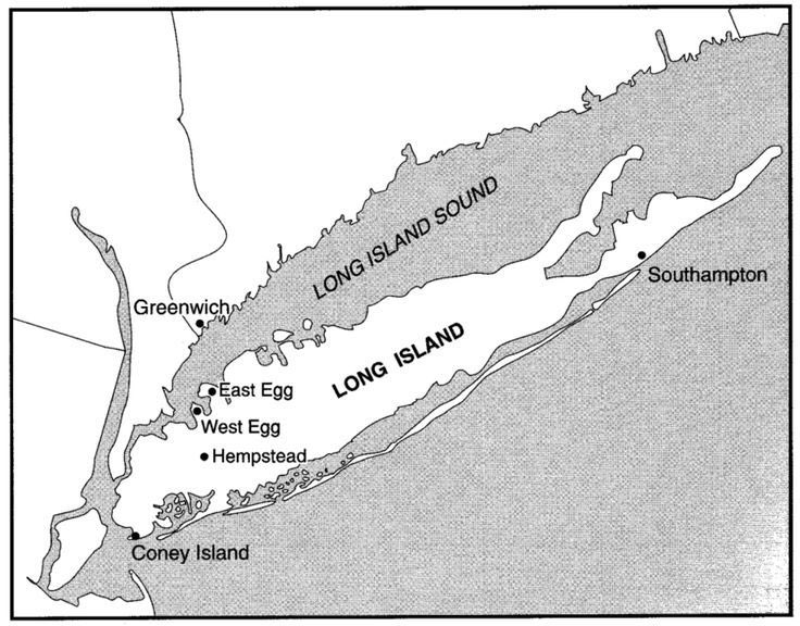 Before I talk about Coney Island, here is a map of where Gatsby (west egg) and Daisy (east egg) lived in relation to Coney Island
