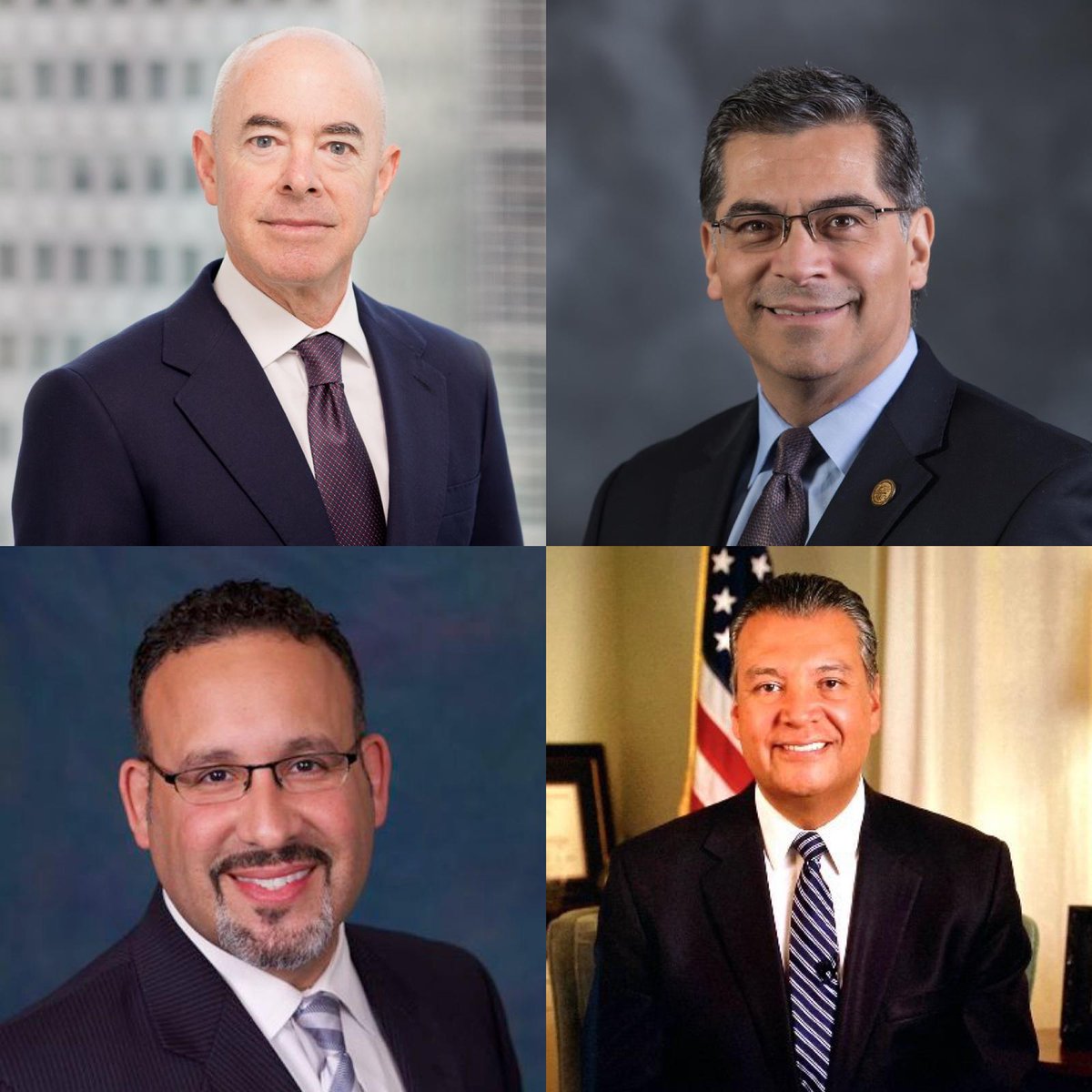 HJHP congratulates (top left clockwise) Alejandro Mayorkas, Xavier Becerra, Alex Padilla, and Miguel Cardona on their historic achievements of being selected as DHS Secretary, HHS Secretary, California's first Latino Senator, and Dept. of Ed Secretary.