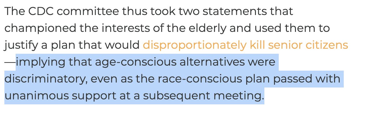 Also, it's worth highlighting the blatant double standard. Age-conscious policies are ageist, but race-conscious policies are anti-racist, according to Science. Naturally, nobody pointed out the double standard, and the plan was endorsed 14-0 at a subsequent meeting.