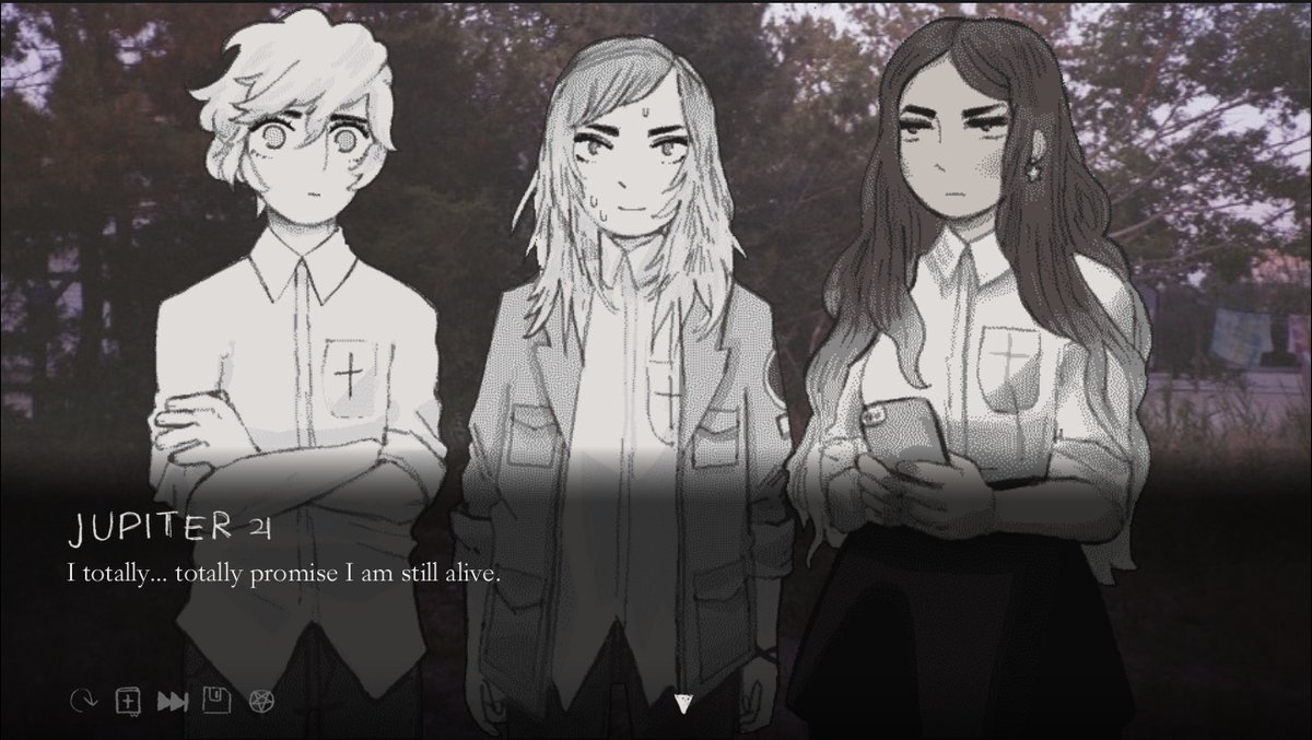 We Know The Devil ($3.99) - a short, atmospheric, unnerving VN about 3 teens stuck at a christian summer camp that is exactly like our world, yet not at all. hear the devil. choose who stays and who goes. be blessed by the voice in the static.  https://store.steampowered.com/app/435300/We_Know_the_Devil/