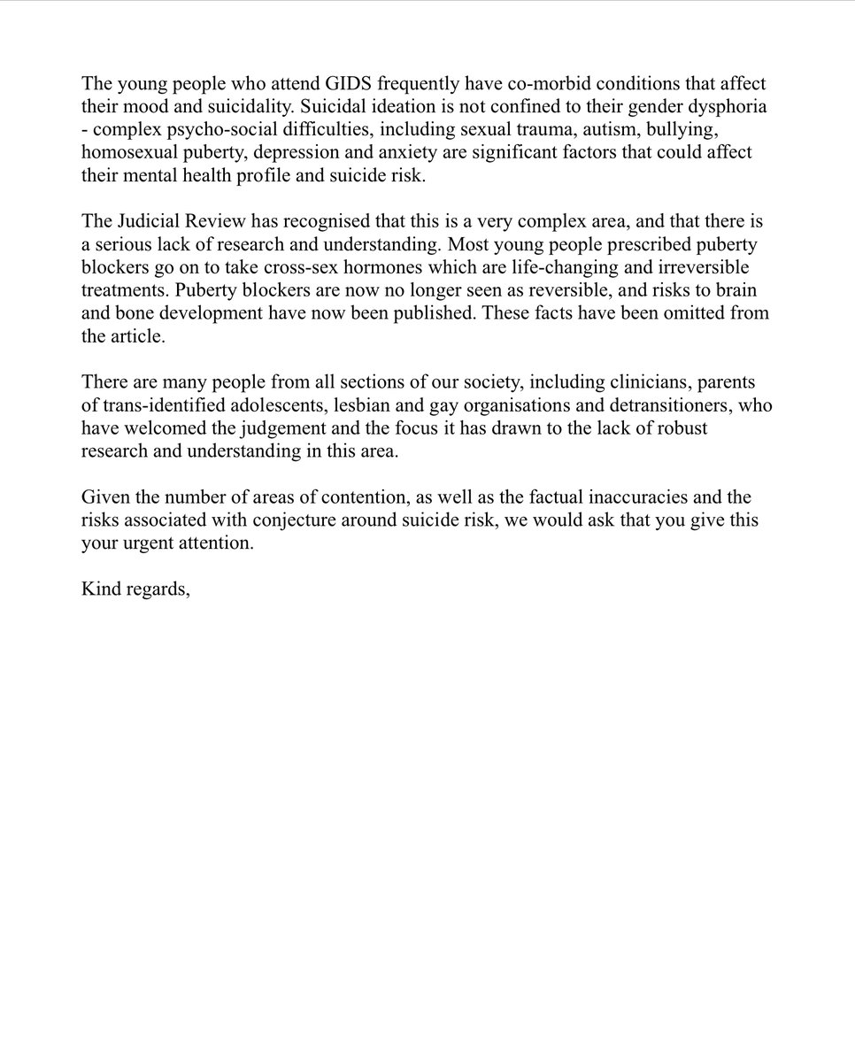 The letter of complaint by a group of doctors, in response to the unethical and inaccurate reporting by  @BBCNews  #BBC regarding Bell vs. Tavistock case.
