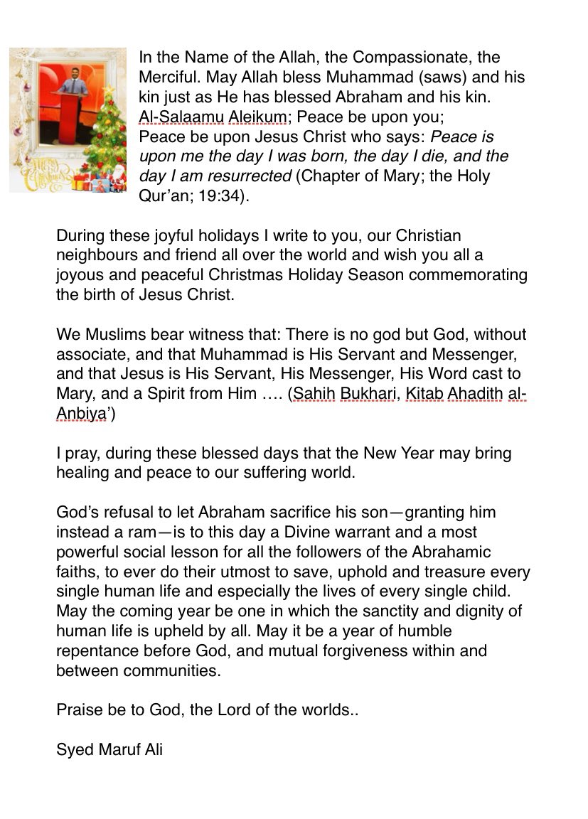 SyedMarufali786's tweet photo. During these joyful holidays, I write to you, our Christian neighbours and friends all over the world and wish you all a joyous and peaceful Christmas Holiday Season commemorating the birth of Jesus Christ. #onelove #onecommunity #oneoldham https://t.co/ozqxJGYGPh