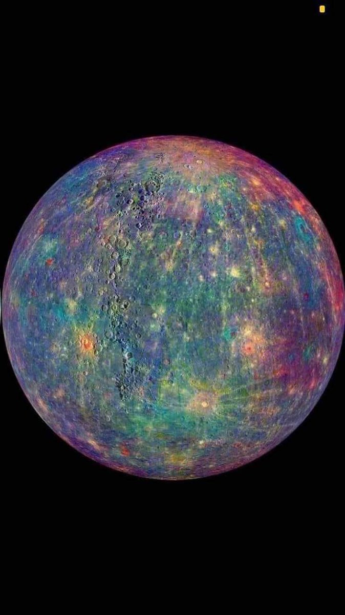 OrgPhysics's tweet photo. The clearest picture currently available of Planet Mercury!

"These colors are not what Mercury would look like to the human eye, but rather the colors enhance the chemical, mineralogical, and physical differences between the rocks that make up Mercury's surface."

-NASA https://t.co/GWuskMtCZ5