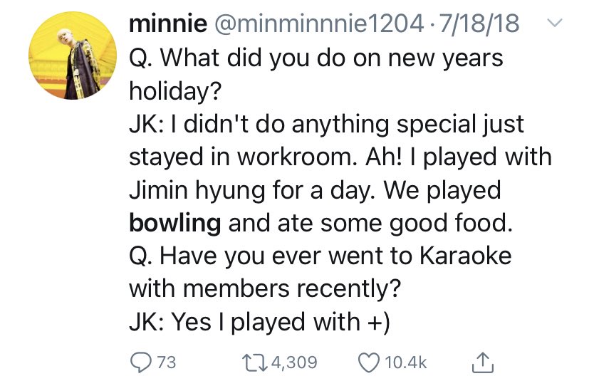 here’s more of them bowling together (and doing karaoke!) this was during their new year’s holiday too...
