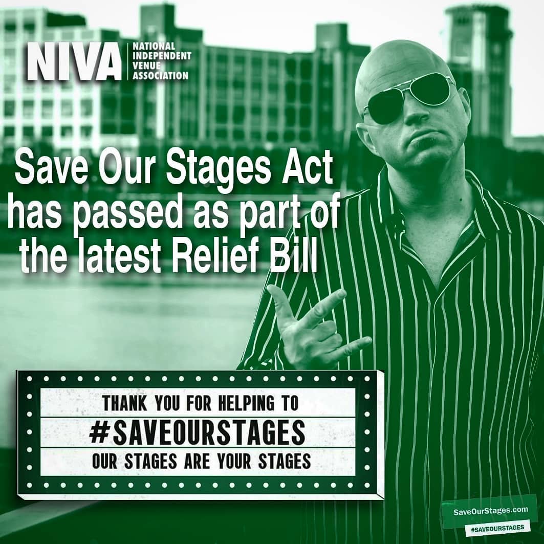 DJSterlinGolden's tweet photo. Heard the news &amp; I am proud asf. The #SaveOurStages Act has PASSED as part of the latest Relief Bill. Gratitude for all who helped make this a reality. This will provide emergency relief to venues &amp; promoters devastated by 2020 shutdowns. Hit up https://t.co/aPosLfOKsE for more. https://t.co/bZkb52aCgE