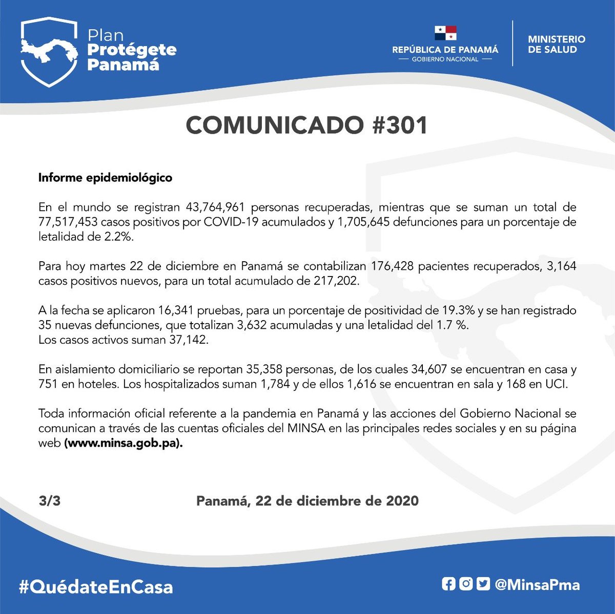 Comunicado N° 301 #UnPanamáMejor🇵🇦 #ProtégetePanamá