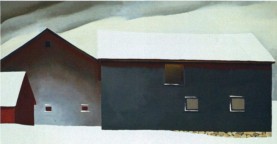 Georgia O'Keeffe, "Barn with Snow", 1934, Oil on canvas, 16" x 28"