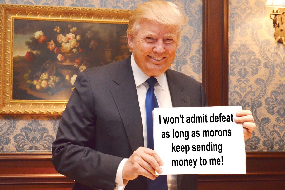 RONewCouncilEnt's tweet photo. This is so TRUE this moron wonโt accept defeat cuz he has his Cult sending him money.
#TrumpTaxReturns #TrumpCrimeFamily #TrumpExtortion #TrumpLies #TrumpTheFool #LightWeightLeader
@BlueWave_Lady @grizzlyylzzirg @IAm_THEPaulina @debiowens @gmoon333 https://t.co/EYFavBFXlb