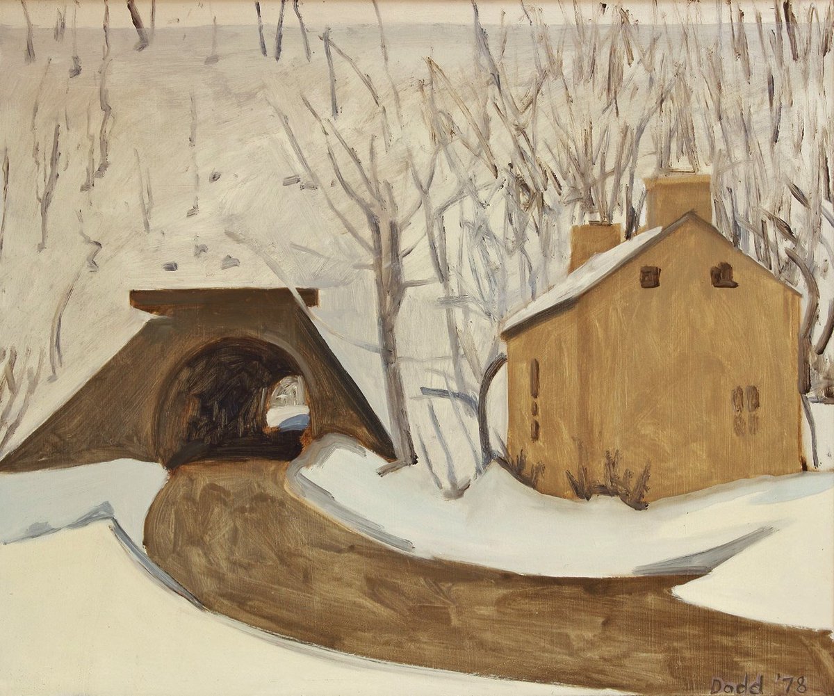 Lois Dodd, "Tunnel at Vail in the Snow", 1978, Oil on Masonite, 15" x 18"