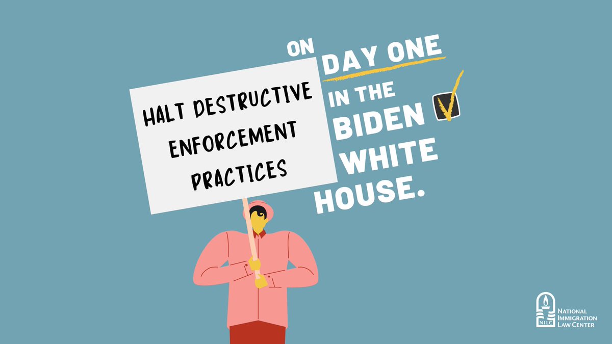 NILC's tweet photo. We're making a list &amp; checking it twice. On day one, the Biden administration needs to:

✔️ Issue a moratorium on immigration enforcement until a comprehensive review is completed.

✔️ Redefine the mission of @DHSgov to assist people in securing safety &amp; reuniting families. https://t.co/7b2nE09I5D