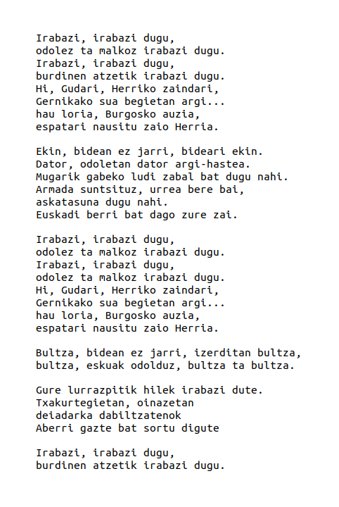 Telesforo Monzonek ‘Irabazi dugu’ kantua idatzi zuen Burgosko Prozesua bukatu eta handik gutxira. Lupek eta Urkok musikatu eta argitaratu zuten, bakoitzak bere aldetik, 1978an. Hau da Urkoren bertsioa: badok.eus/euskal-musika/…