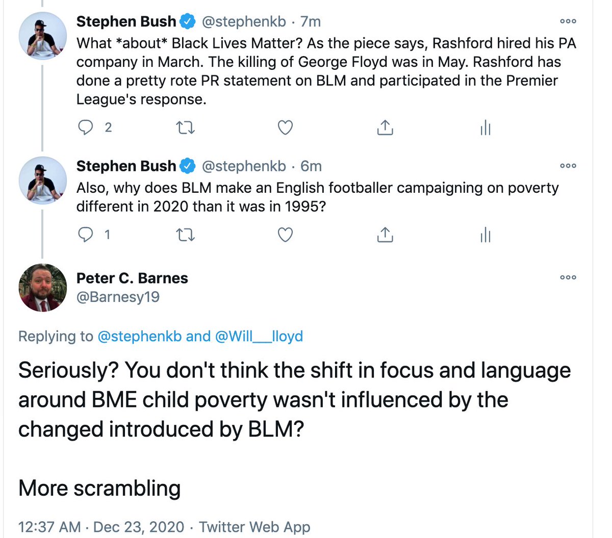 This is a remarkable, if entirely unsurprising journey from someone (possibly a Conservative party member) who originally argued that my point was drivel to going 'no, actually, the difference between Rashford and Fowler is that he's black').