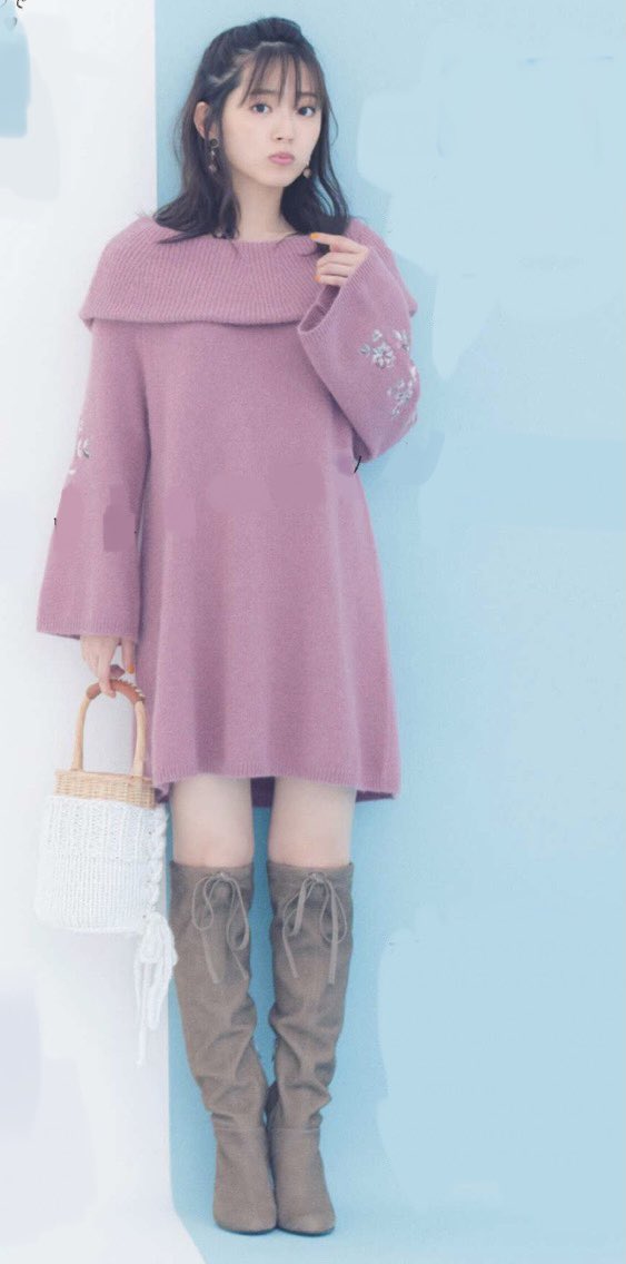 Peachfuzz ピンクコーデ ロングブーツ ニーハイブーツ レザー