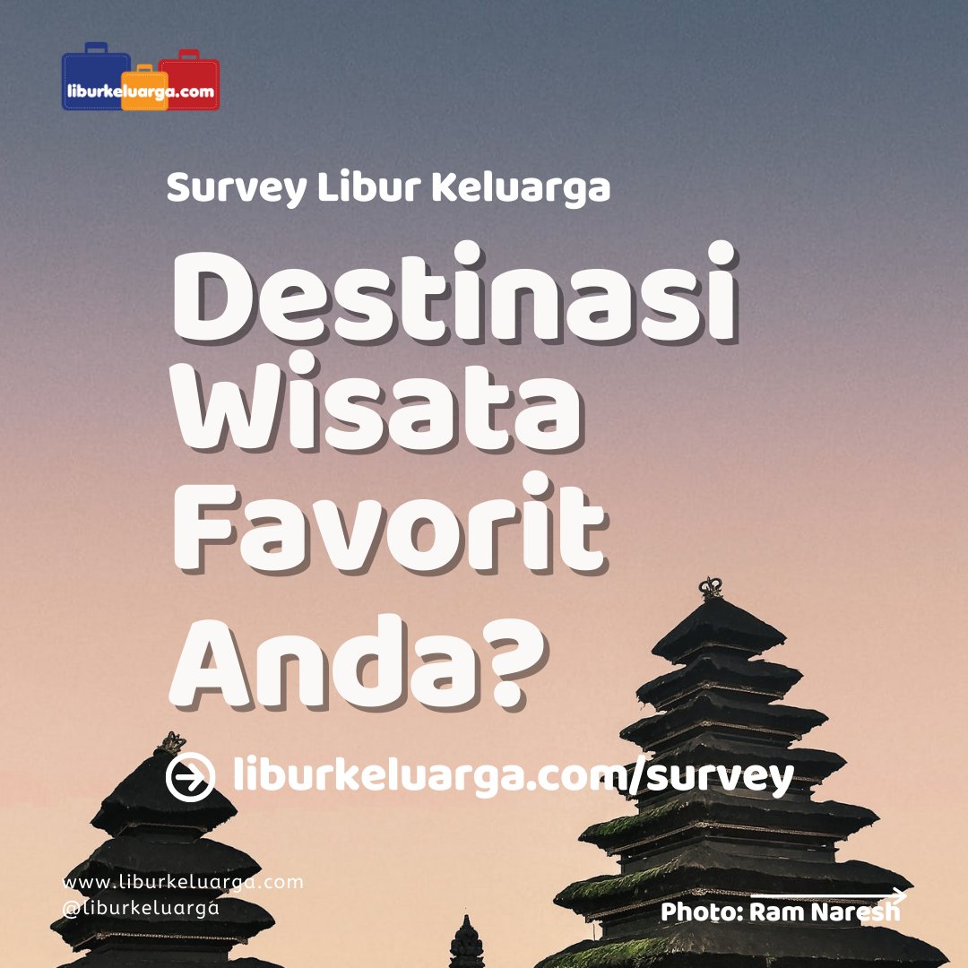 Di penghujung tahun 2020 ini Libur Keluarga ingin mengetahui Destinasi Wisata favorit kamu. Yuk, jawab pertanyaan singkat di survey ini > liburkeluarga.com/survey/

#liburkeluarga #travel #pariwisatadomestikbangkit #WonderfulIndonesia
