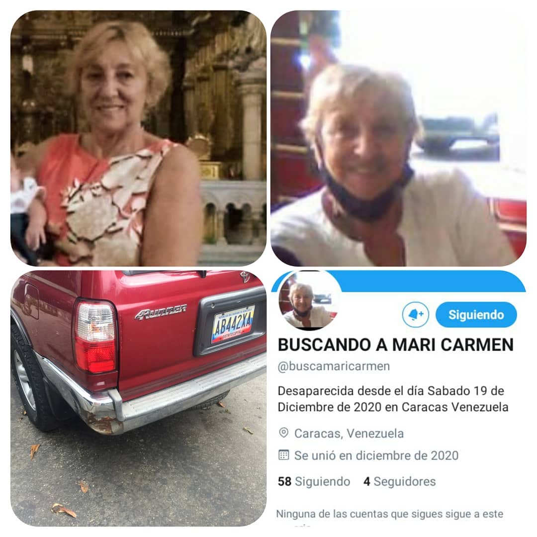 Sol651's tweet photo. ALERTA 
CAE LA NOCHE EN LA CANDELARIA CARACAS Y aun no aparece MARI CARMEN NOGUEIRA. Sus amigos buscamos afanosamente para ellos no hay Navidad Les pido a mis seguidores seguir Difundiendo Ayudemos a encontrarla Cualquier información es importante https://t.co/uELZp6mgxQ