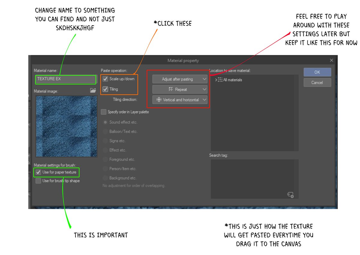 [5/7] Play around with the pasting settings later. These are just the settings for the textures already in CSP