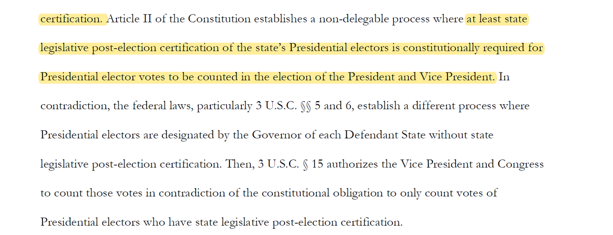 This is - we're still only 14 pages in - shaping up to be legendary. Three days before Christmas, over a week since the Electoral College met, and they're claiming that every presidential election since 1880 has been constitutionally infirm.