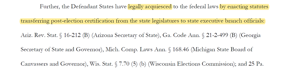 State legislatures that enact laws governing the manner of Presidential elections aren't fulfilling their Article 2 duty; they're "legally acquiesc[ing]" to...something? And was "*legally* acquiesced" *REALLY* the best phrasing?