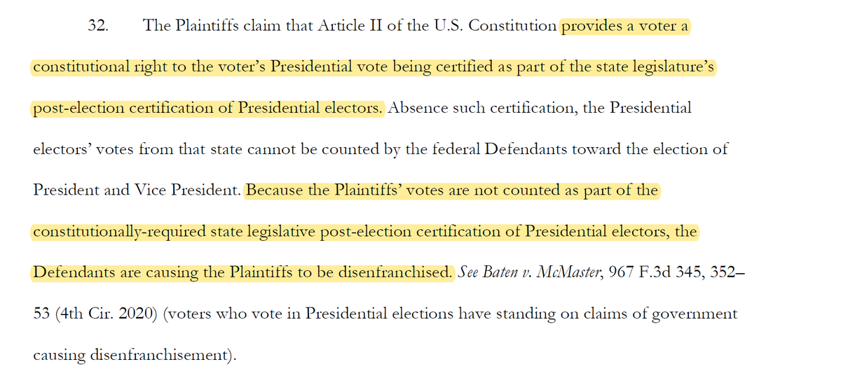 Oh, so many issues in so few words.1: That's a hell of a claim.2: Are they claiming that the legislature has to certify every individual vote please say no someone.3: What required post-election certification?4: "Abscence such certification"?