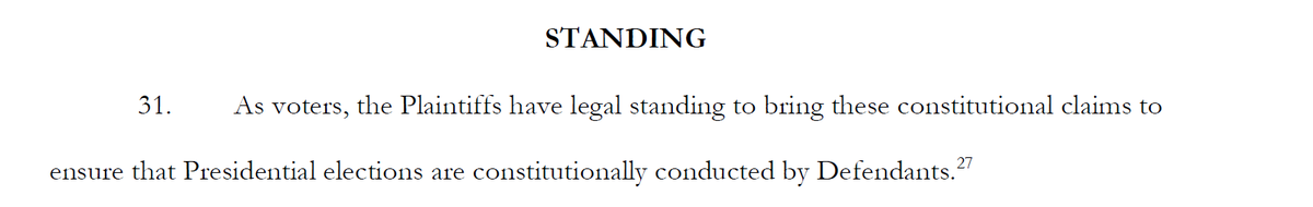 Section on standing isn't the worst idea given that these assclowns very obviously lack any cognizable argument for standing. But citing Lujan v Defenders is a -- a-- whelp, it's a *choice* I guess.(Seriously, Lujan will be cited as a basis for dismissing for lack of standing.)