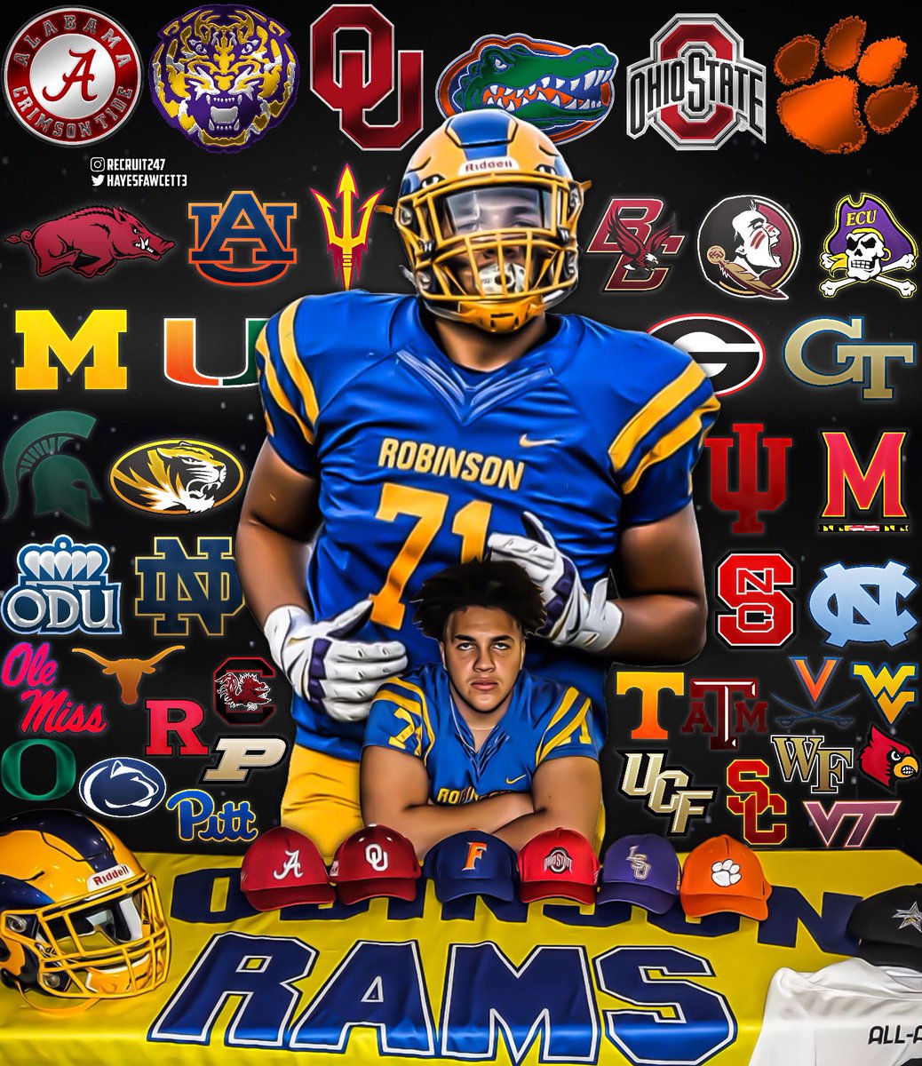 Hayesfawcett3's tweet photo. 5 🌟 OT Tristan Leigh will Announce his Commitment January 2nd, live on NBC‼️

The 6’5 270 OT from Fairfax, VA has Alabama, Oklahoma, Florida, Ohio State, LSU, and Clemson vying for his Commitment. 

Which Fanbase Can Show the Most Love?🤔👇🏽 https://t.co/BbthvxD86m